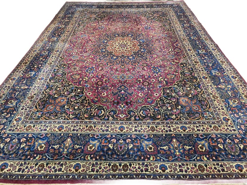 Dywan Mashhad, perski, czerwony, wełna, Iran, lata 90.