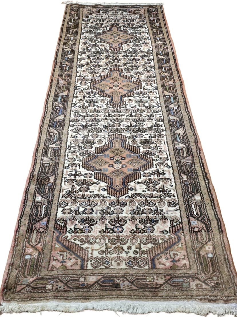 Chodnik Hamadan 82x285 cm, beżowy brązowy pomarańczowy różowy niebieski zielony, wełna, Iran, lata 70.