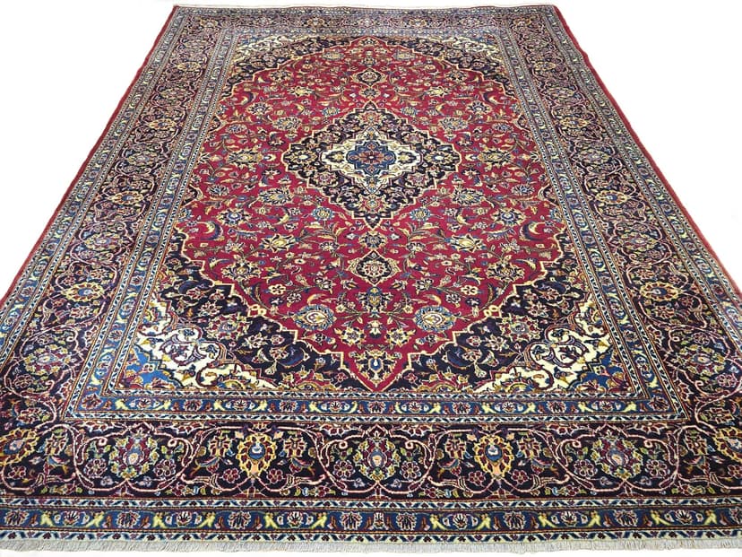 Dywan Keshan 335x248 cm, czerwony niebieski, wełna, Iran, lata 70.