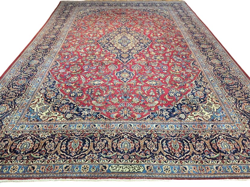 Dywan perski Keshan 380x260 cm, czerwony, wełna, Iran, początek XX w.