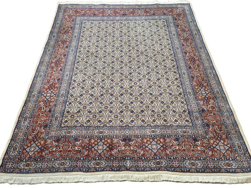 Dywan Moud, 235x170 cm, wełna biała czerwony niebieski beżowy, Iran