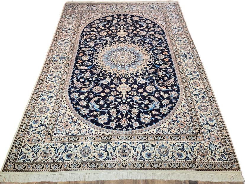 Dywan Nain 200x300 cm, niebieski beżowy, wełna, Iran