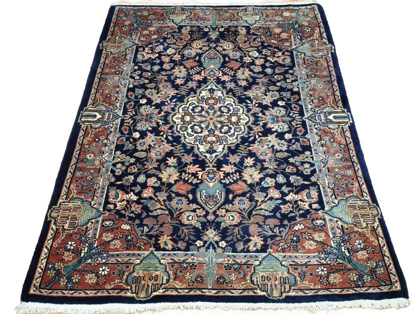 Dywan Keshan 103x155 cm, niebieski, wełna, Iran, lata 70.
