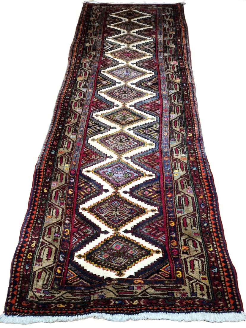 Chodnik Hamadan 90x300 cm, czerwony, wełna, Iran, początek XX w.