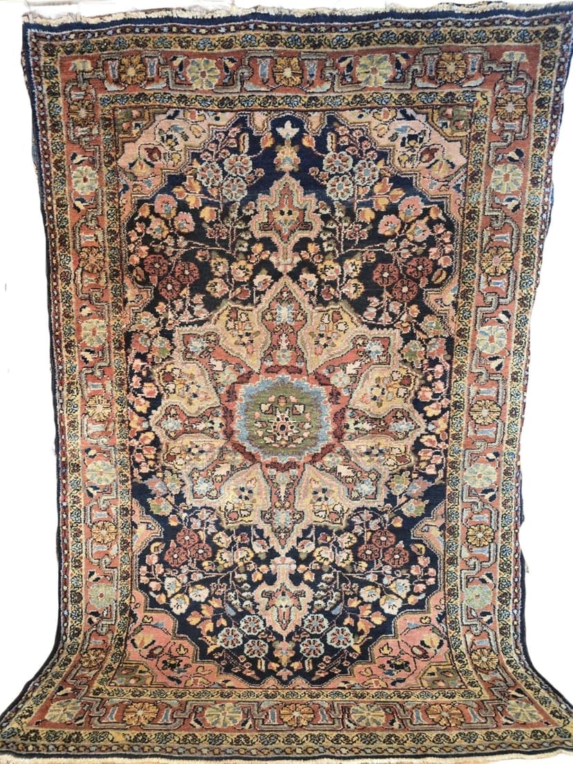 Dywan Malayer Savad-Shahr 130x205 cm, niebieski czerwony zielony biały złoty różowy, wełna, Iran, początek XX w.