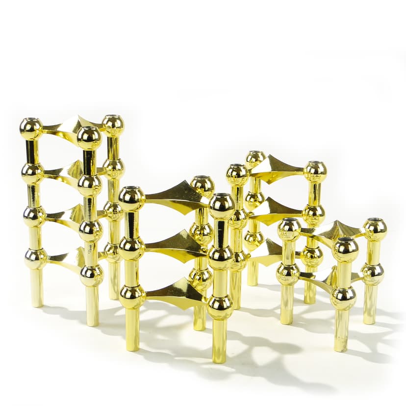 Set of 12 candle holders STOFF Nagel, gold brass, by C. Stoffi & F. Nagel, Germany, 1960s.