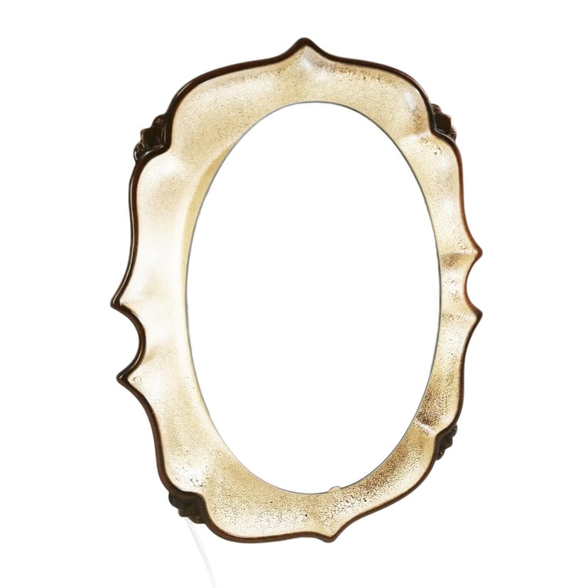 Wall mirror, beige brown ceramic, Pan Keramik, Germany, 1970s