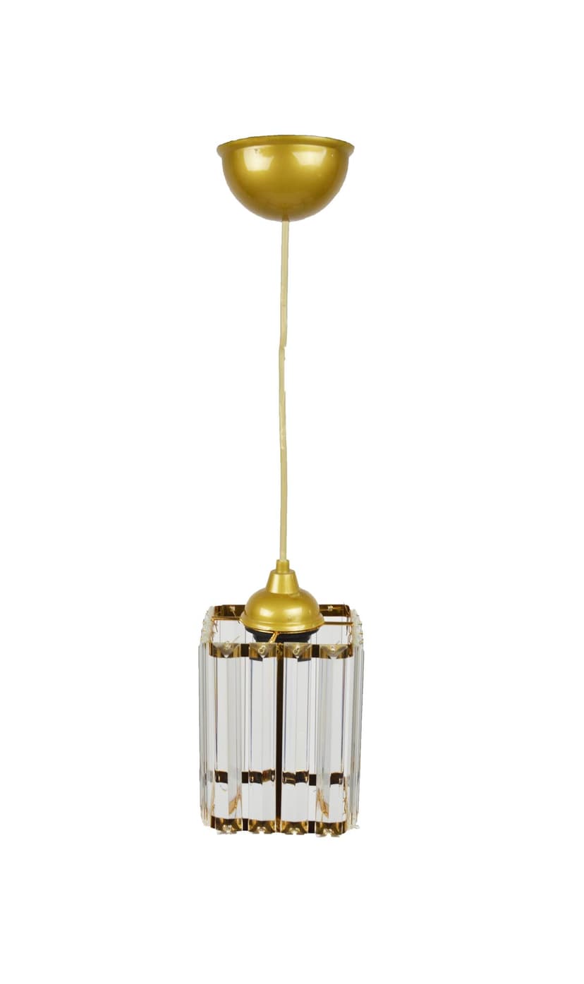 Pendant Lamp, clear glass, gold metal, Germany, 1970s.