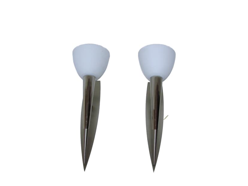 Pair of wall sconces Torches, silver, polished steel, white glass, 1990s