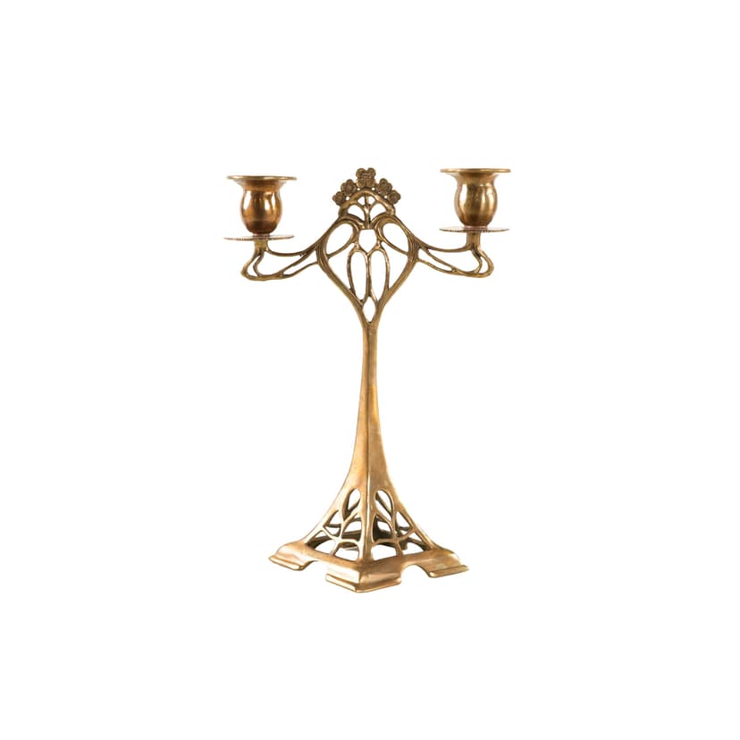 Two-armed Art Nouveau candlestick, gold, brass, early 20th c.