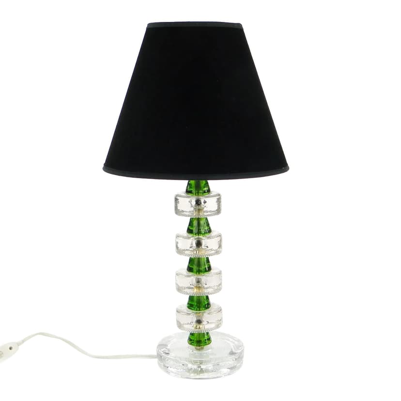 Table lamp, transparent and green glass, black velour, Norway, 1980s.