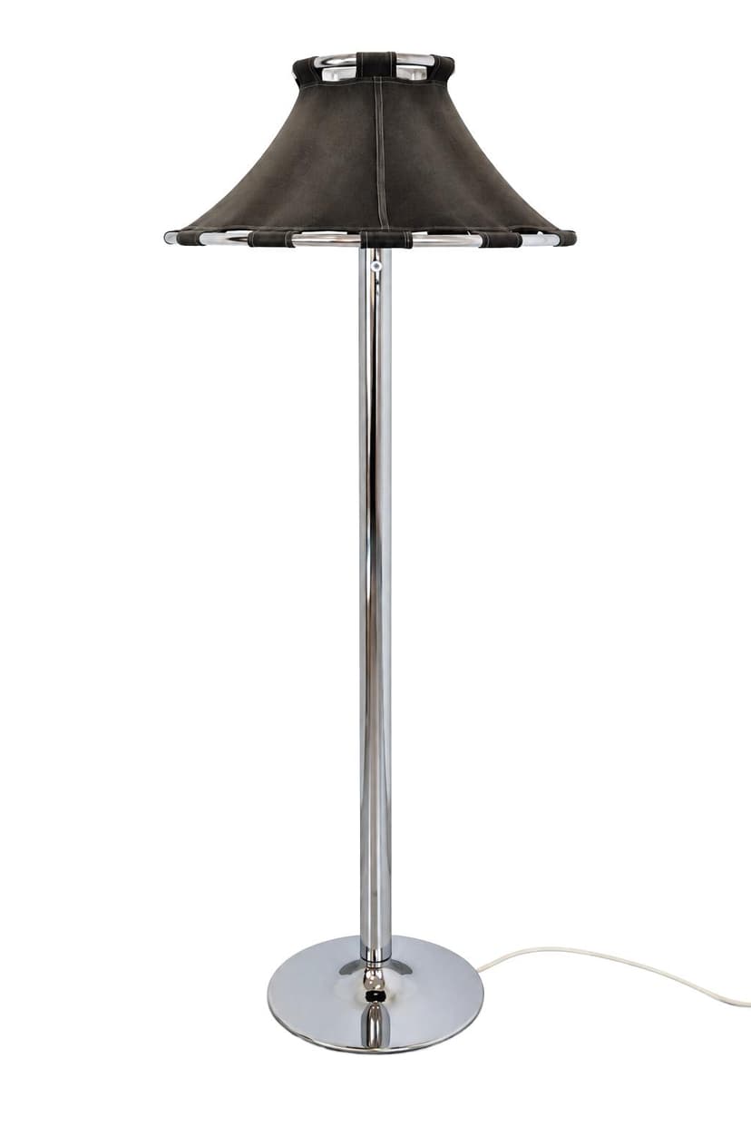 Floor lamp Anna, grey fabric, chromed steel, by A. Ehrner, Ateljé Lyktan, Sweden, 1980s.