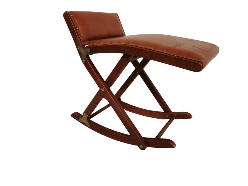 Rocking footstool, brown, wood, leatherette, Germany, 1960s.