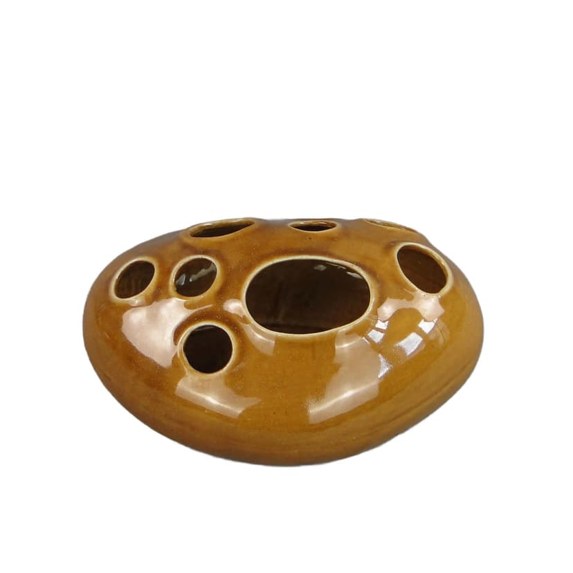 Ikebana Vase Meteoryt, brown ceramic, Poland, 1960s.