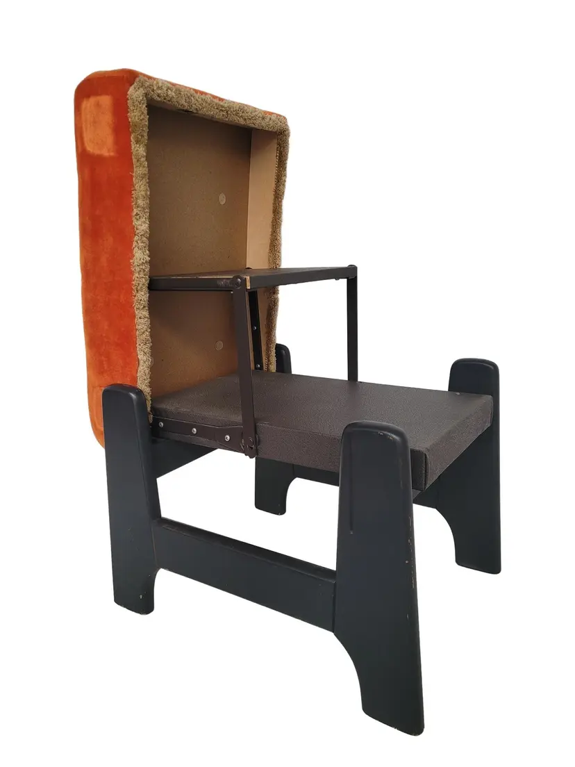Ottoman Schody, orange velour, dark wood, 1960s.