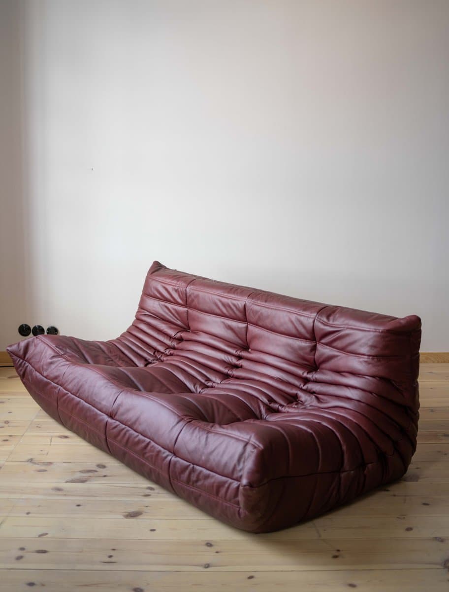 Sofa Togo trzyosobowa, skóra brązowy burgund - 398940