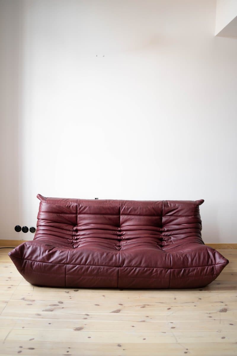 Sofa Togo trzyosobowa, skóra brązowy burgund - 398939