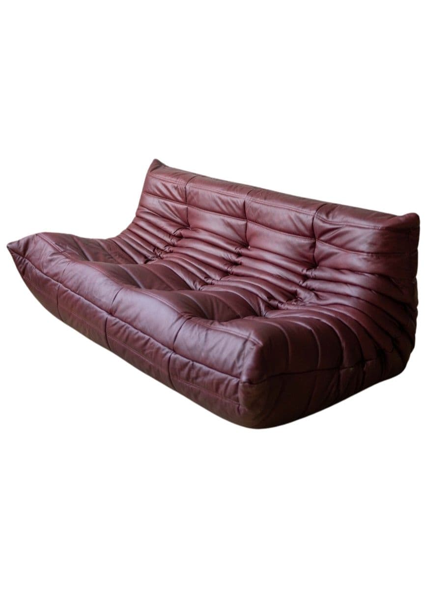 Sofa Togo trzyosobowa, skóra brązowy burgund
