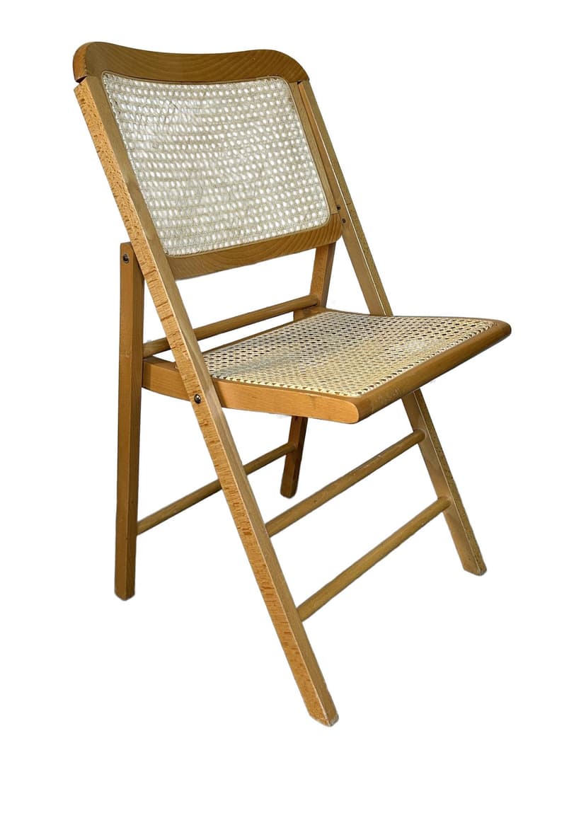 Krzesło składane, buk brązowy, rattan beżowy, lata 70.