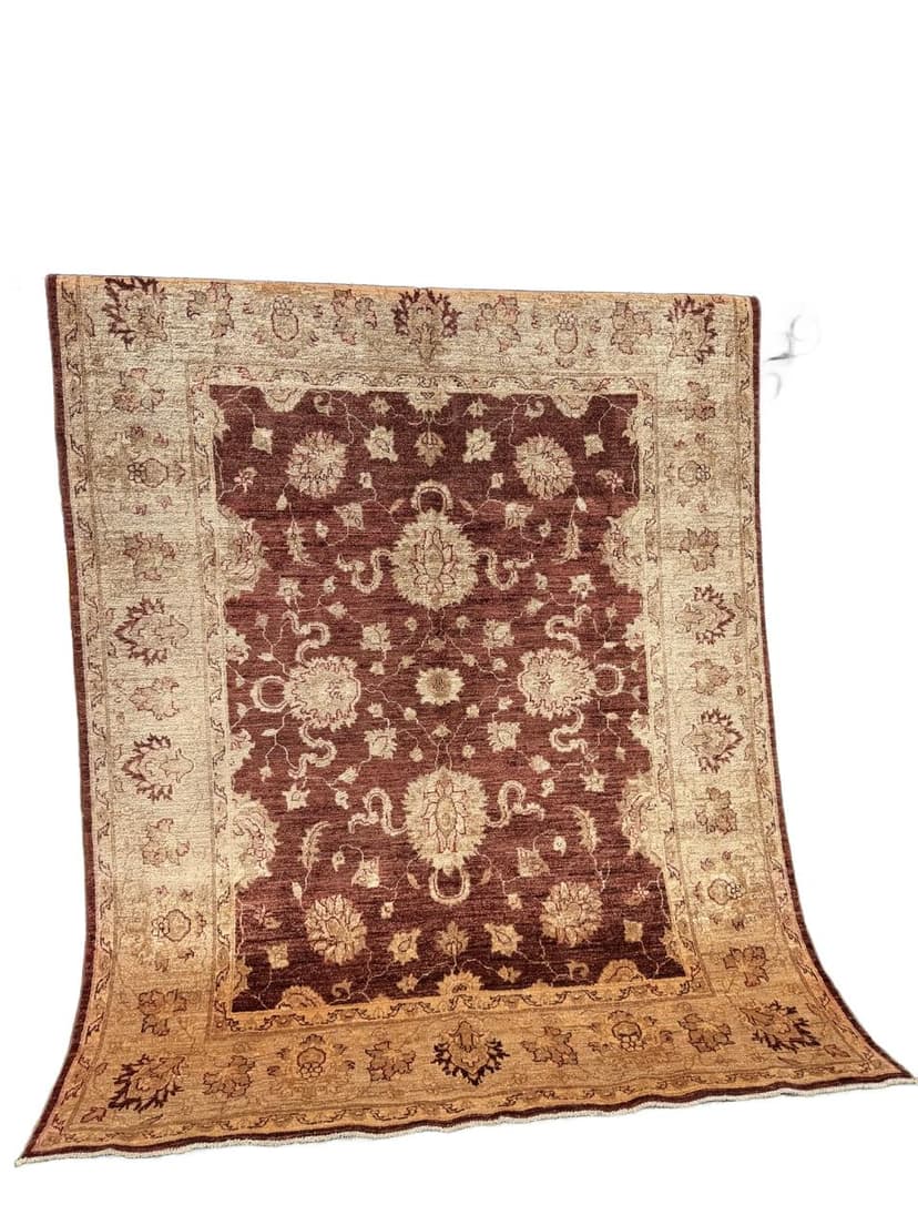 Dywan Ziegler 250x200 cm, czerwony beżowy złoty, wełna kaszmirowa, Pakistan