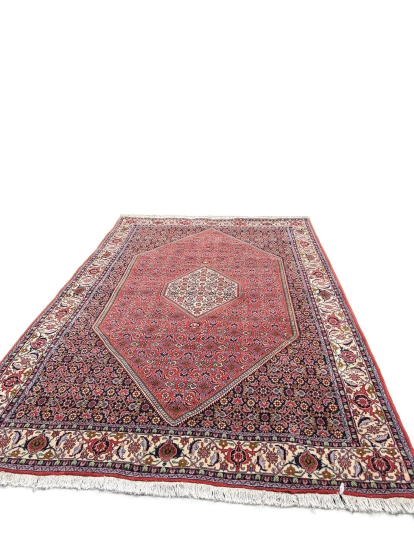 Dywan Bidjar, 300x200 cm, wełna czerwony niebieski biały zielony złoty brązowy, Iran