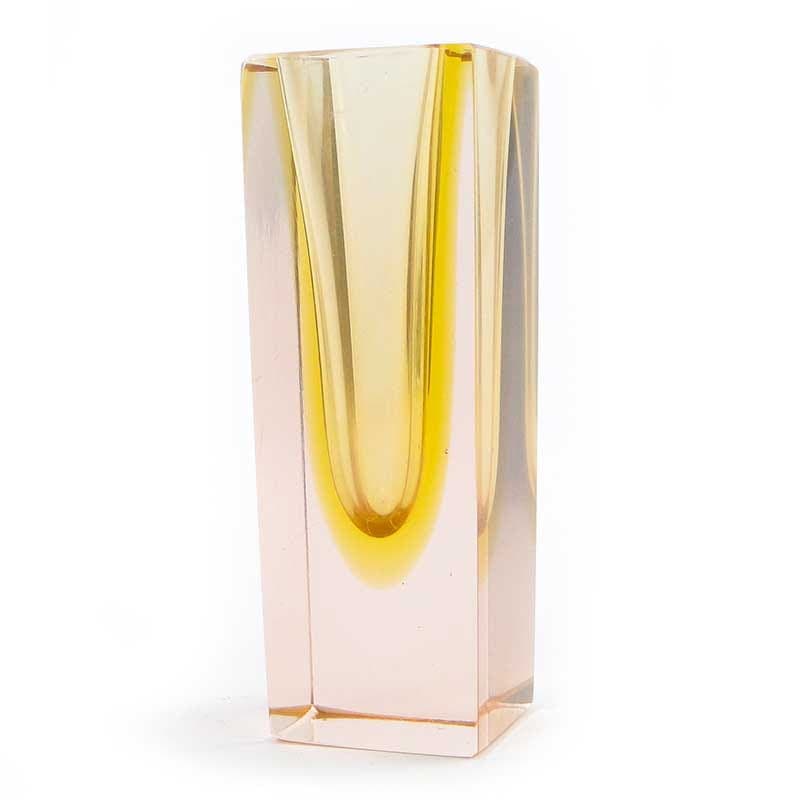 Vase Mandruzatto, pink yellow transparent, crystal, Murano, Italy, 1950s.