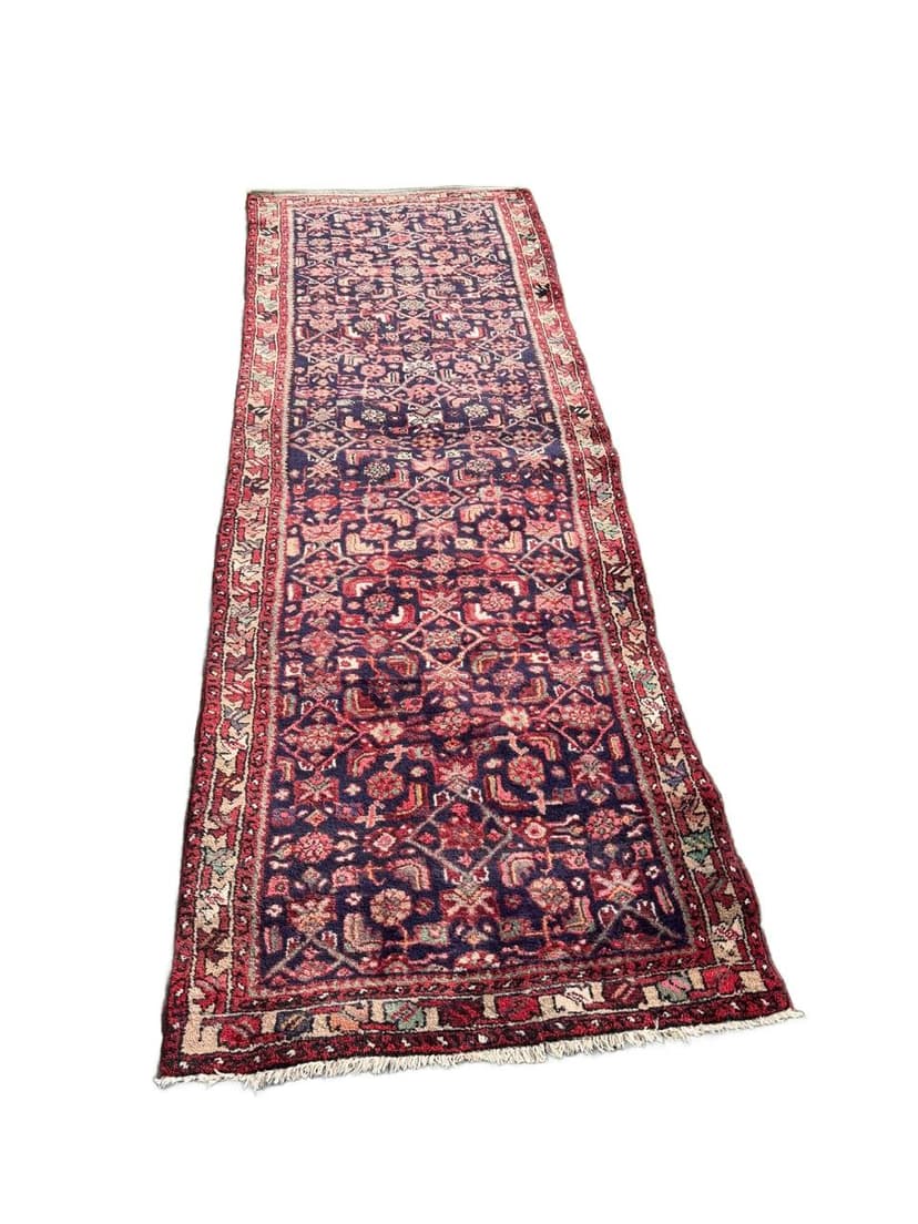 Runner Hamadan 290x100 cm, blue red, wool, Iran