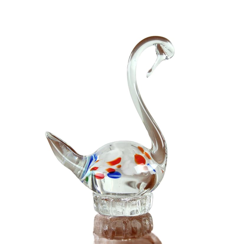Swan figurine, clear glass, multicolour inclusions, Czechoslovakia, 1960s