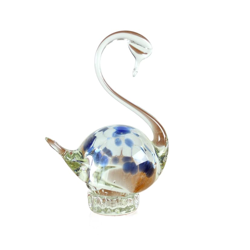 Swan figurine, clear glass, blue, white, Czechoslovakia, 1960s.