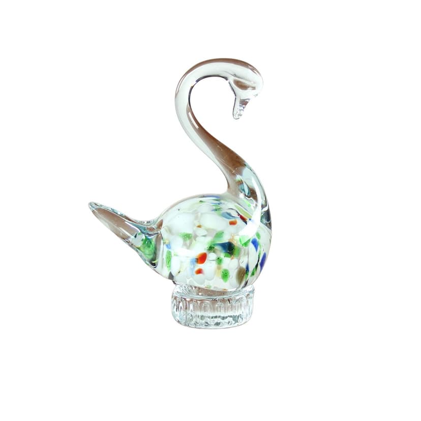 Swan figurine, clear glass, multicolour inclusions, Czechoslovakia, 1960s