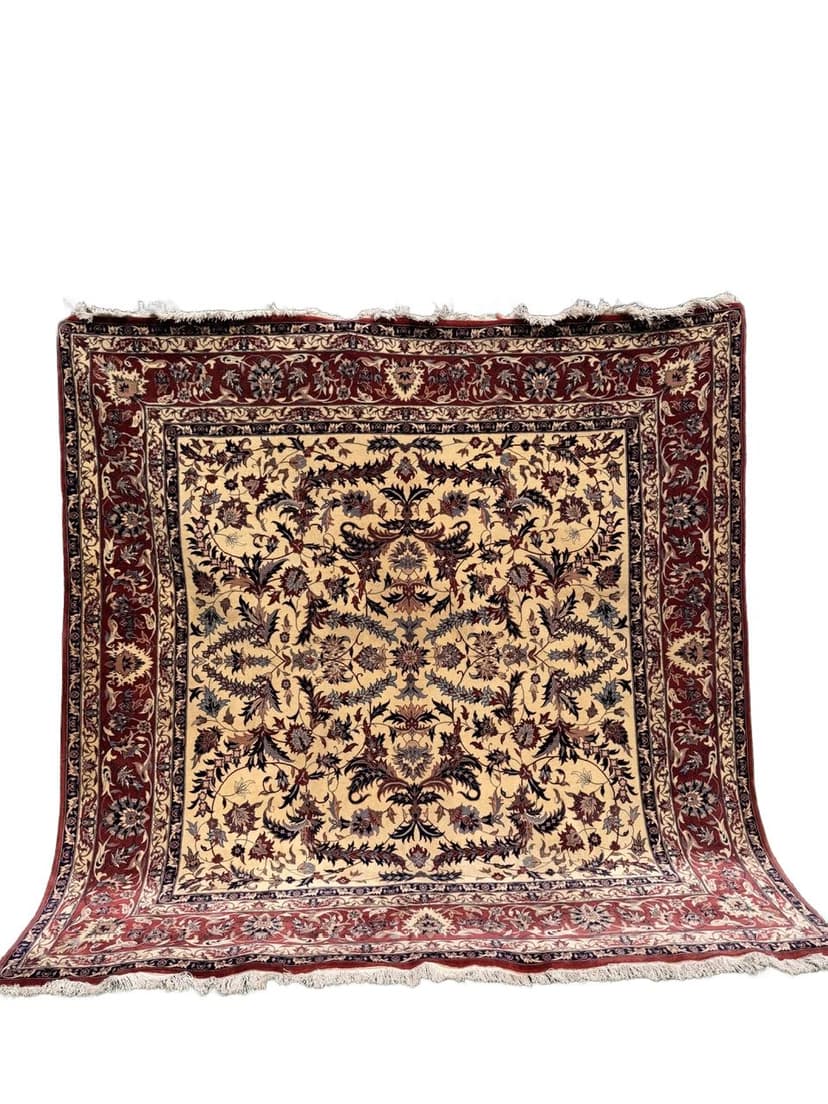 Carpet Ispahan 260x240 cm, beige red blue grey, cashmere wool, Iran