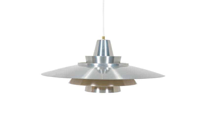 Pendant Lamp Type 240, silver, brushed steel, brass, by M. Davidsen, Superlight, Denmark, 1970s.