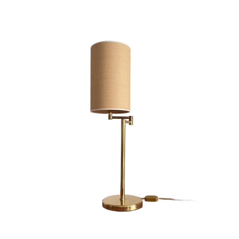 Table Lamp, gold brass, beige rattan, Germany, 1970s.