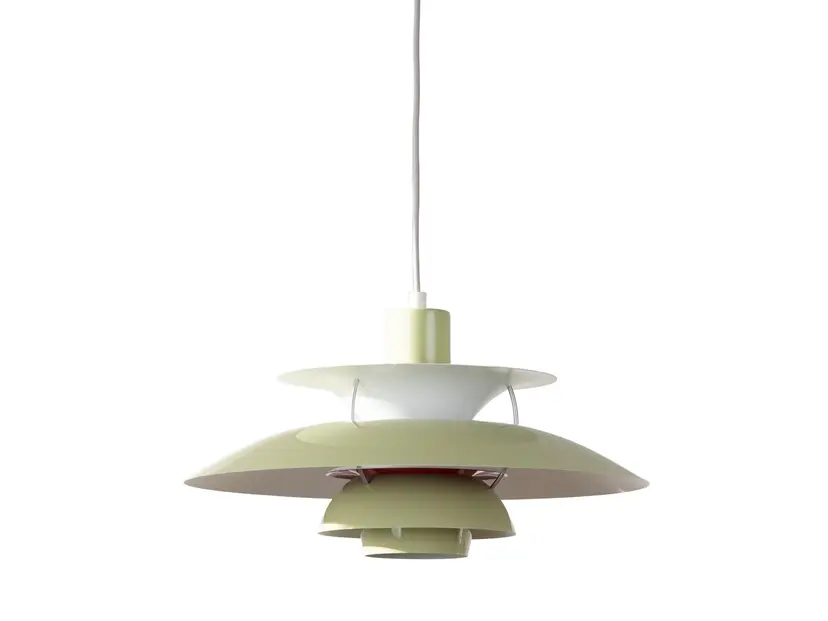 Pendant lamp PH 5, green aluminium, by P. Henningsen, Louis Poulsen, Denmark, 1980s.