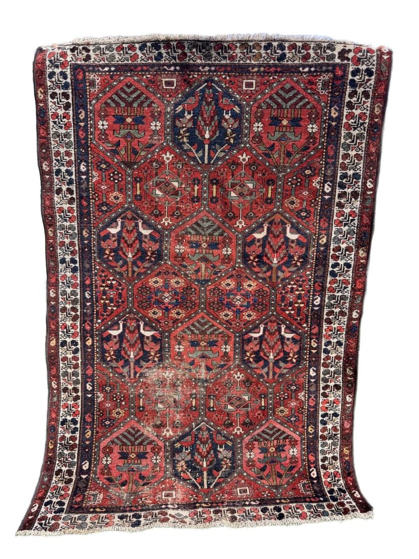 Rug Hamadan Bahtiari 200x131cm, red blue white, wool, Iran, 1930s.