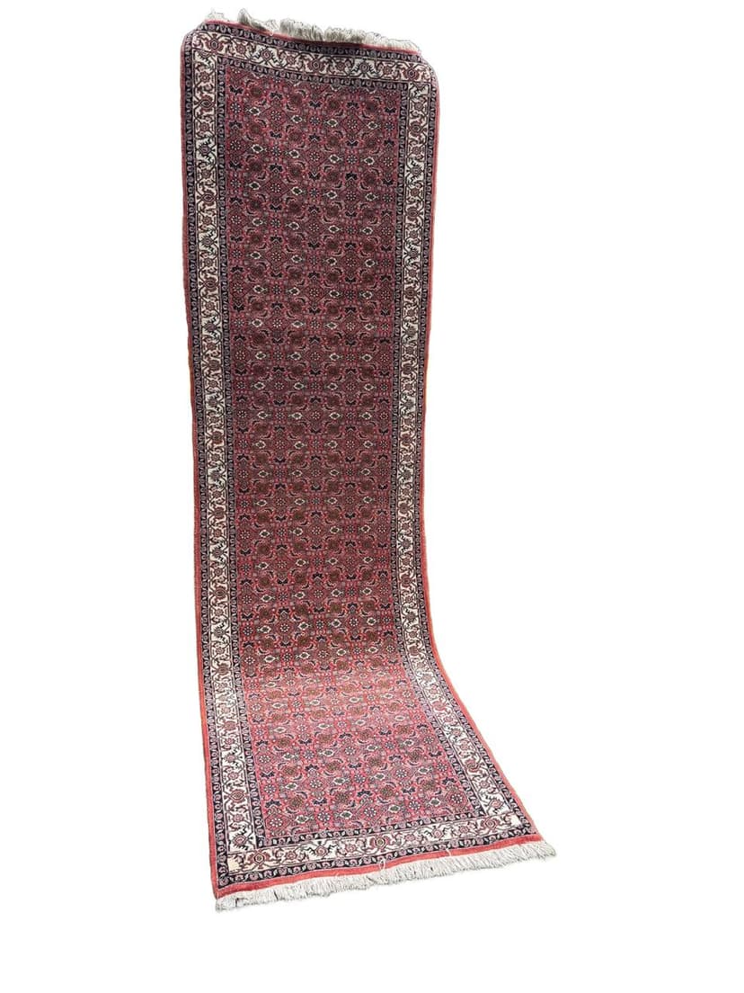 Chodnik Bidjar 305x85 cm, czerwony niebieski biały beżowy, wełna kaszmirowa, Iran