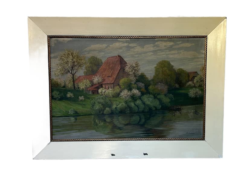 Oil Painting Landscape, canvas, 95x70 cm, by M. Mühler, Europe, c. 1900