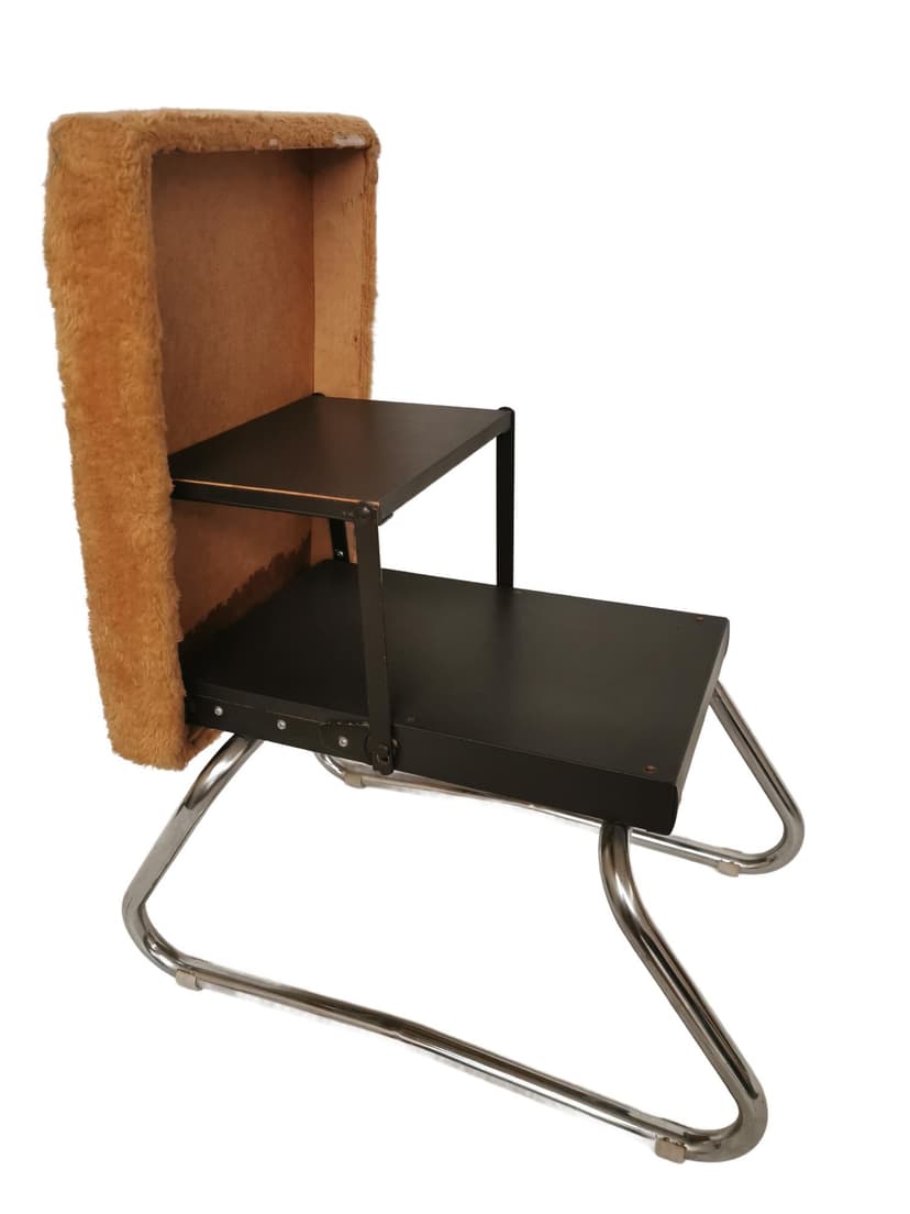 Ottoman Schody, brown fabric, chromed steel, 1980s