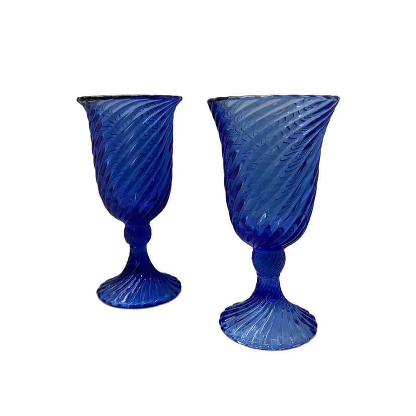 Para wazonów Spirelli, szkło niebieskie, proj. R. Serwicki, Huta Ząbkowice, Polska, lata 70.