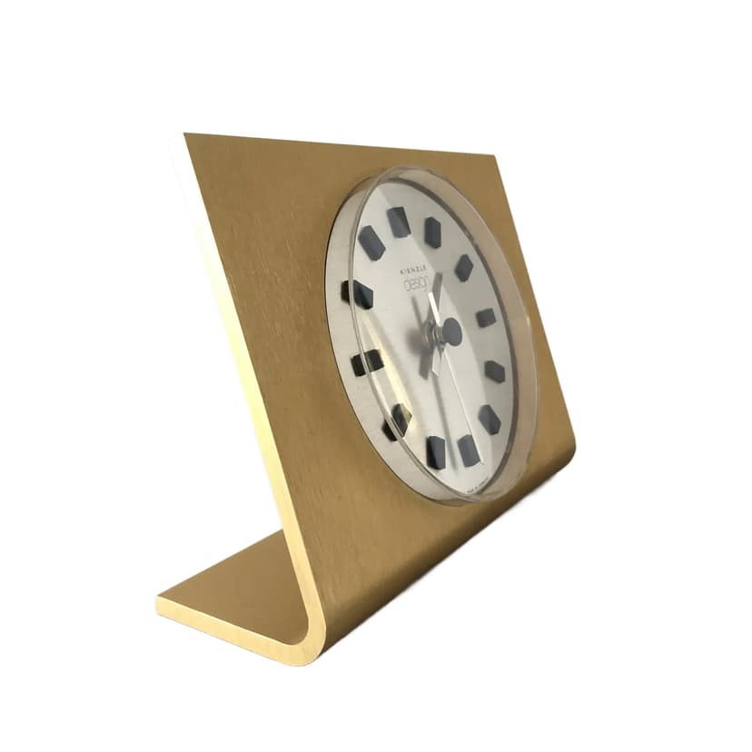 Zegar kominkowy, Kienzle Design, aluminium złoty, Niemcy, lata 80.