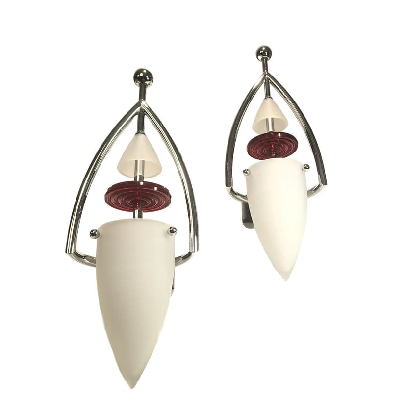 Para kinkietów postmodernistycznych, multikolor, chromowany mosiądz, szkło, Leola, Niemcy, lata 80.