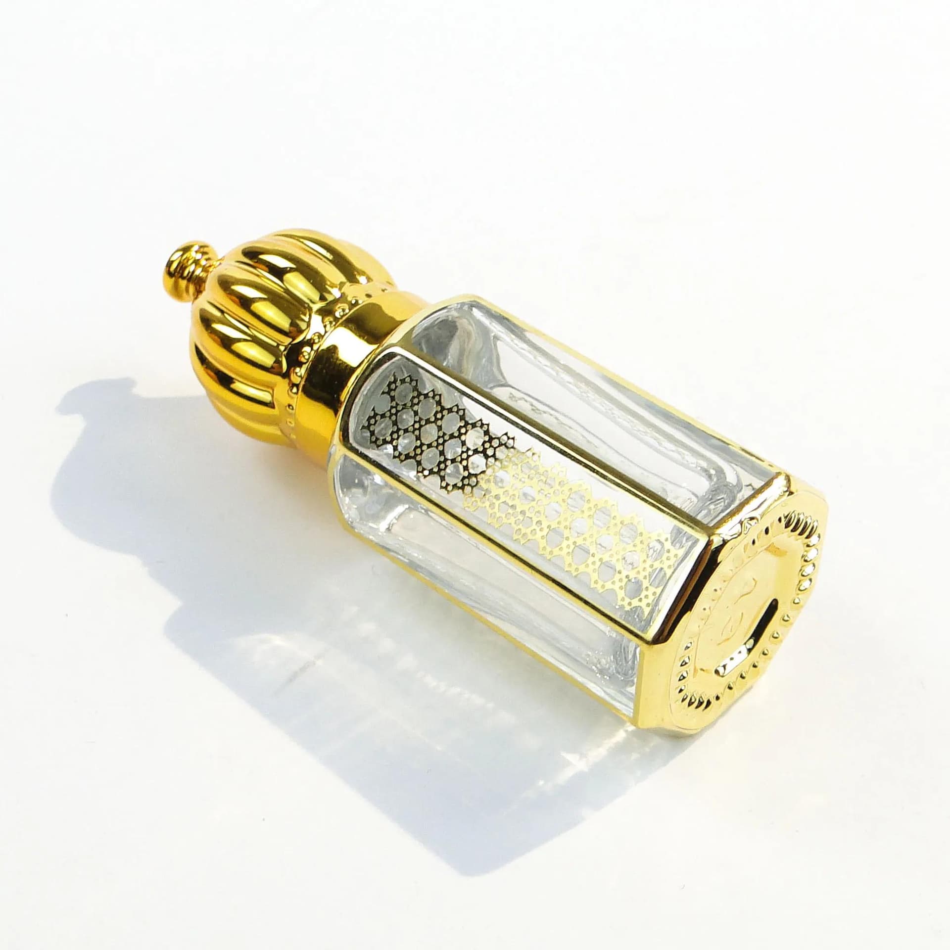 Flakon na perfumy, złoty, szkło, Polska, lata 50. - 35540