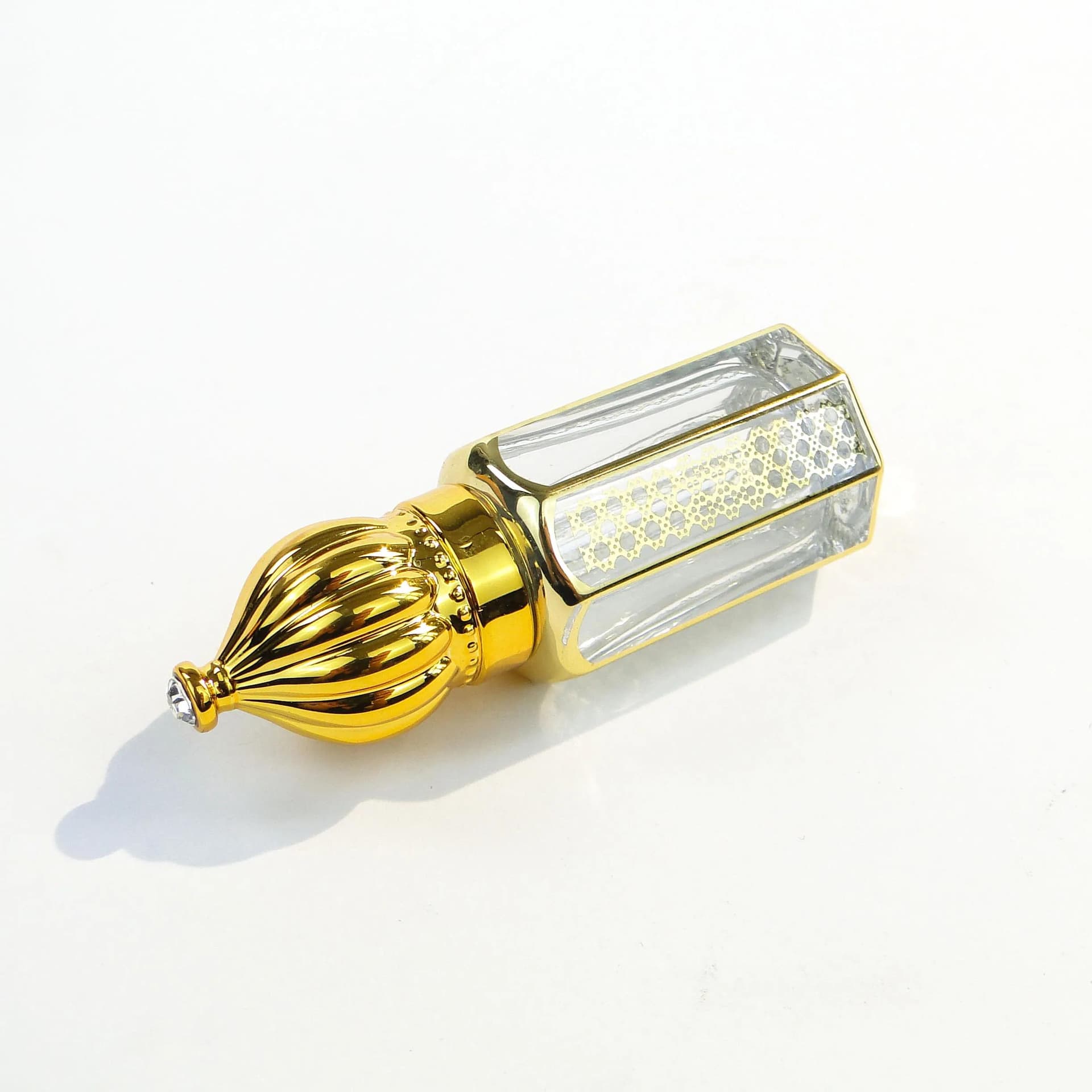 Flakon na perfumy, złoty, szkło, Polska, lata 50. - 35539