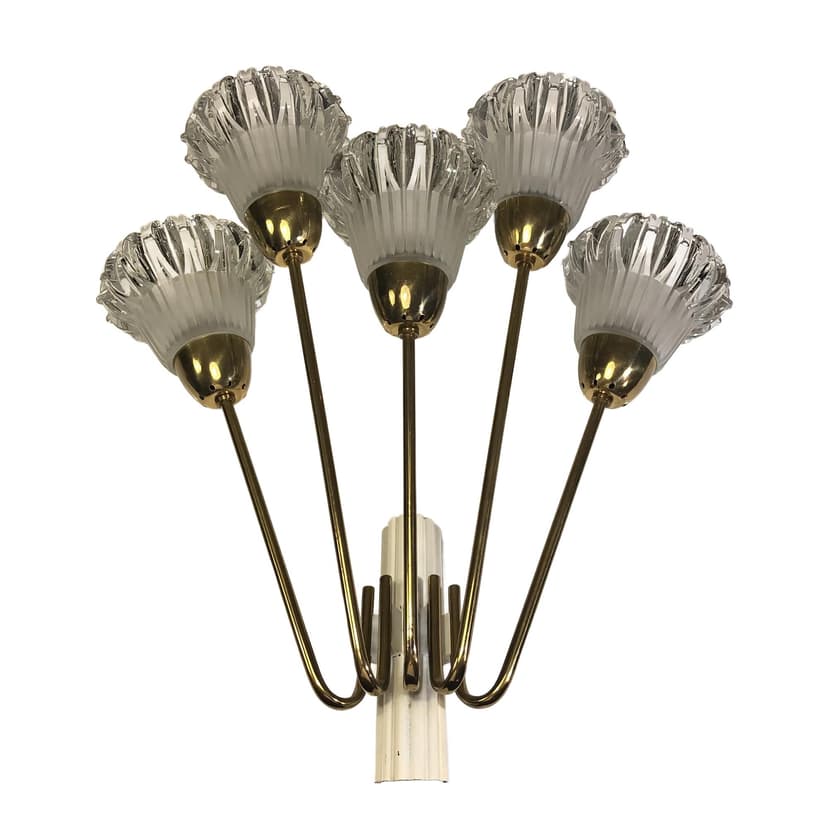 Kinkiet Stilnovo, mosiądz złoty, szkło transparentne, Niemcy, lata 60.