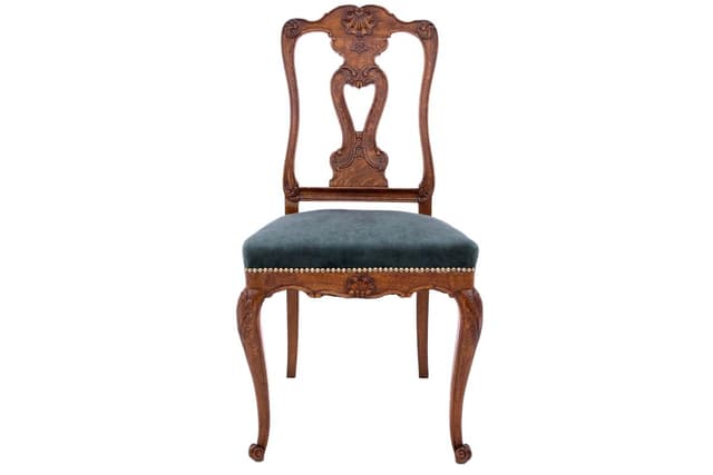 Krzesło neorokokowe, dąb brązowy, velvet zielony, Europa Zachodnia, koniec XIX wieku - WYMIARY