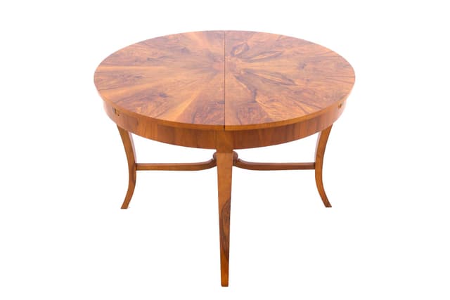 Stół okrągły Art Deco, brązowy, drewno, Polska, lata 40. - WYMIARY