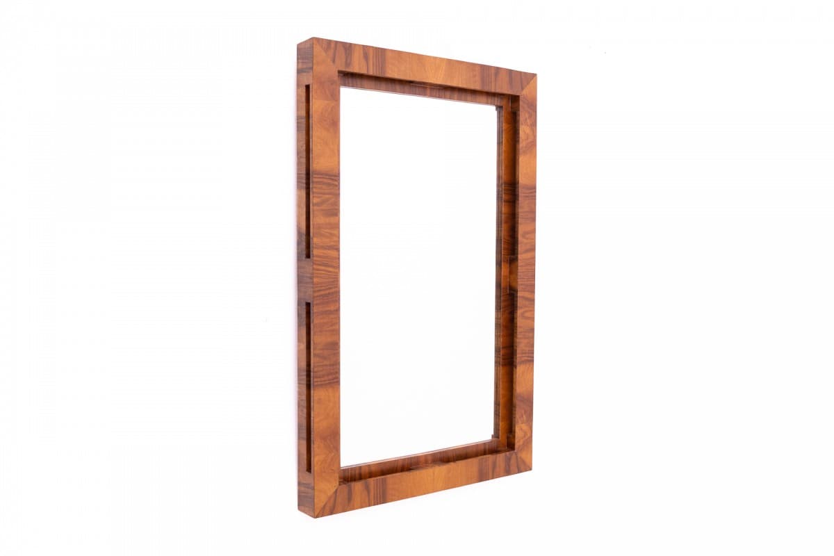 Lustro ścienne Art Deco, orzech brązowy, Polska, lata 60. - 76628