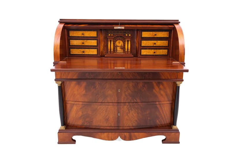 Mahoniowy sekretarzyk z intarsją, Norwegia, lata 80. XIX wieku