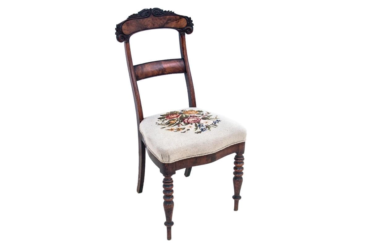 Ciemnobrązowe drewniane krzesło, Europa Zachodnia, barok, koniec XIX wieku