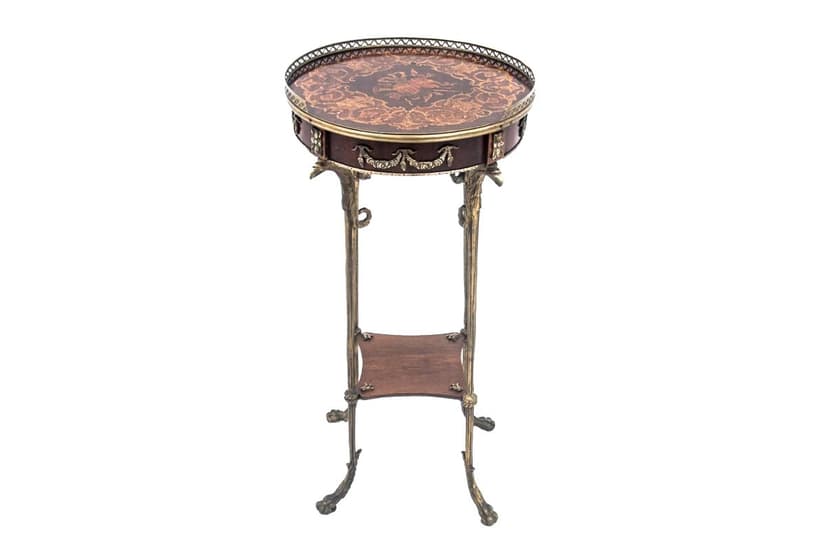 Mosiężno-orzechowy stolik kwietnik, Francja, lata 60.